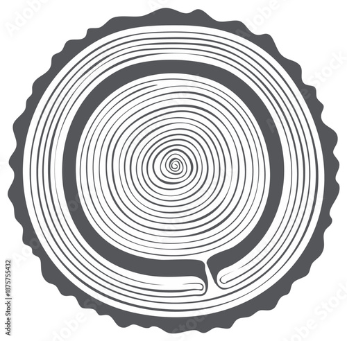 Tree Ring Illustration with Growth Rings and Abstract Circular Pattern
