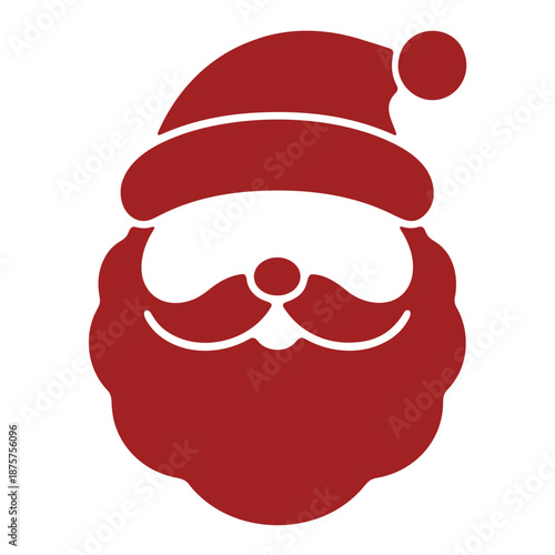 A minimalist vector graphic of Santa Claus's face with a red hat and beard