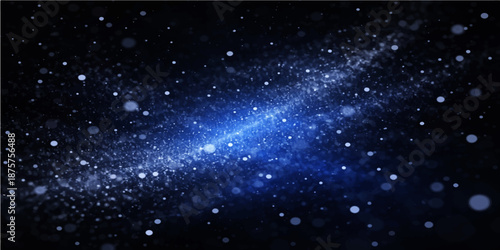 A deep blue abstract universe background features a bright starry night sky and a glowing outer space nebula within a dark cosmos starfield illustration