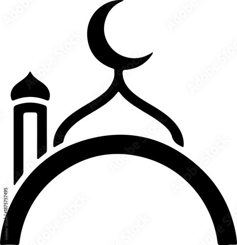 Stylized mosque silhouette with crescent moon vector for islamic design