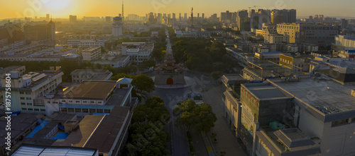 Cuadro en lienzo Yinchuan Cityscape at Sunrise, Ningxia, China - Aerial Urban View