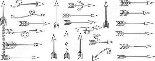 Hand Drawn Doodle Arrows Set, Decorative Tribal and Sketched Vector Directional Elements