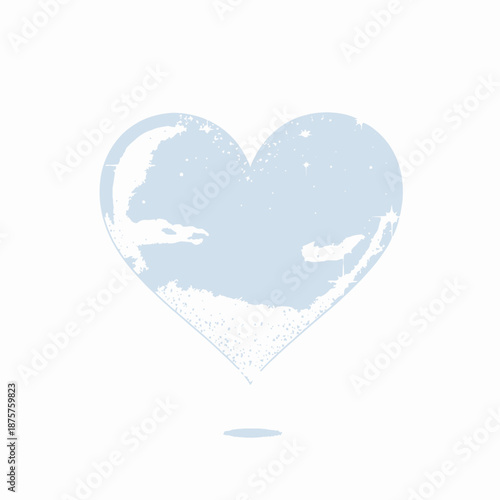  valentine heart shape map, grunge effect, light blue and white