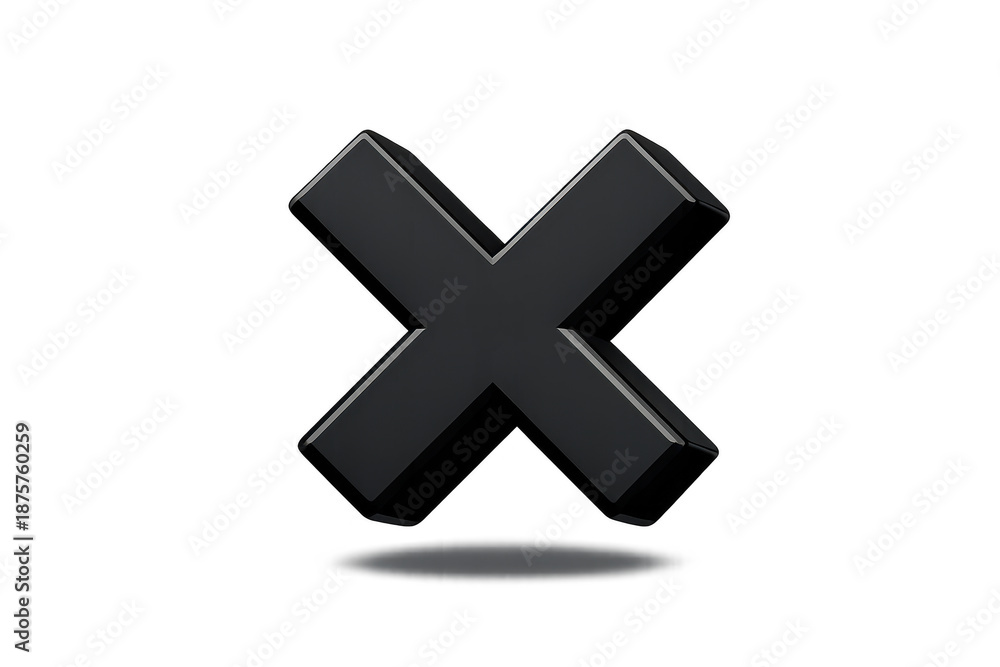 Fototapeta premium Glossy Black 'X' Shape on transparent background illustrative image