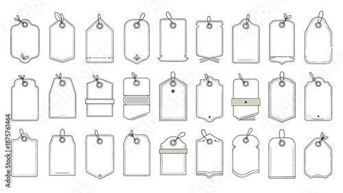 Collection of Vintage Style Price Tags with Different Shapes and Textures