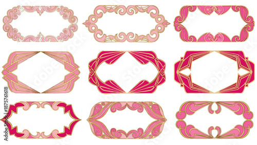 Elegant Pink and Gold Frames: Ornate Decorative Borders for Invitations and Designs
