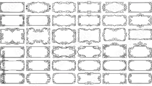 Set of Decorative Rectangular Frames for Elegant Design Projects and Invitations