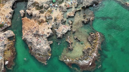 Aerial Drone View of Calette di Torre Cintola on the Adriatic Coast near Monopoli, Bari, Puglia, Southern Italy – Scenic Cliffs, Coves and Mediterranean
