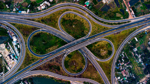 Fotografie Aerial View of Cloverleaf Interchange, Bhanga Elevated Expressway, Bangladesh