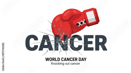 World cancer day concept with red boxing glove knocking out cancer symbol