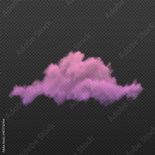 Pink soft fluffy cloud vector realistic illustration, meteorology weather forecast cloudy symbol, mist, haze, smoke fog