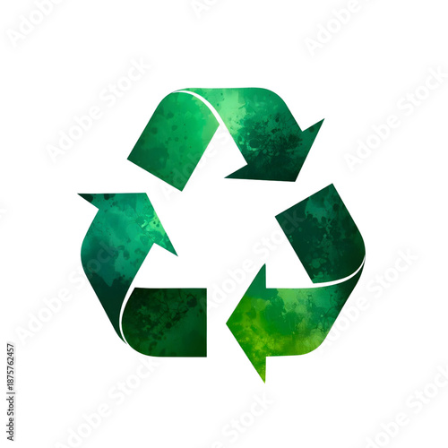Green recycling symbol with textured watercolor effect, representing environmental sustainability and eco-friendly practices for a healthier planet