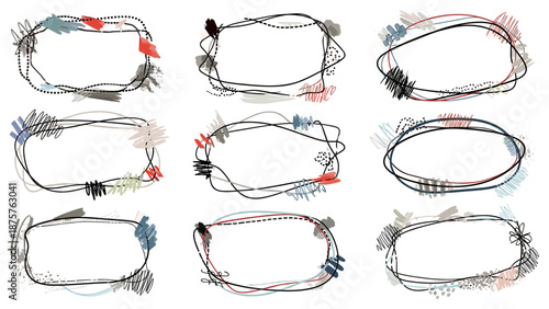 Nine Frames with Scribbled Borders for Creative Designs and Artistic Layouts