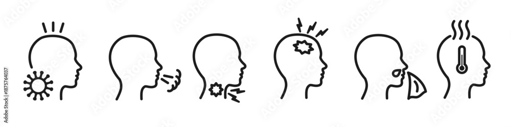 Obraz premium Disease symptoms virus icon set, cold sign