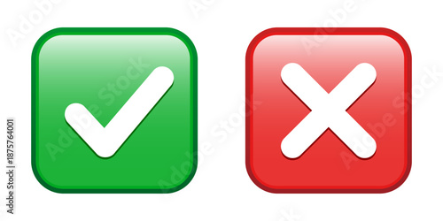 Green check mark and red cross mark emoji icon, approval and denial button sign