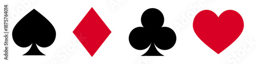 Cards suit icon set. Heart, spade, diamond and club shapes, poker and casino symbols