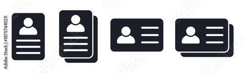 ID card icons set, driver license, employee identification badge, identity document with person photo and info