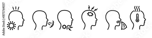 Disease symptoms virus icon set, cold sign