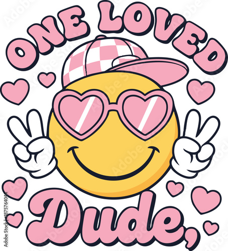 One Loved Dude Cute Smiley With Hearts – Valentine Love Emoji Illustration