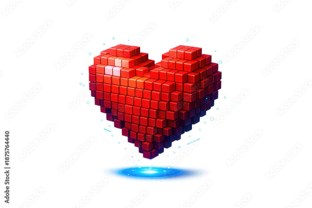 custom made wallpaper toronto digitalPixelated Heart Graphic on transparent background, red, 3D, shiny.