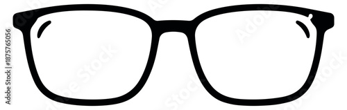 Line art illustration of eyeglasses depicting a classic rectangular frame for vision and fashion concepts