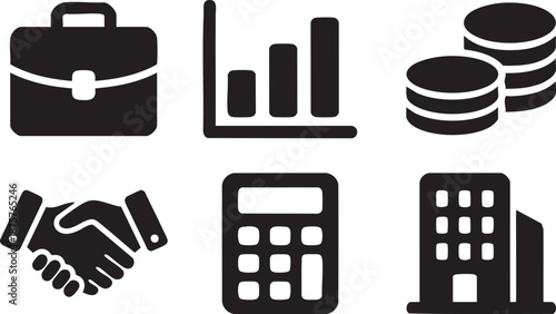 Black of briefcase graph coins handshake calculator and building
