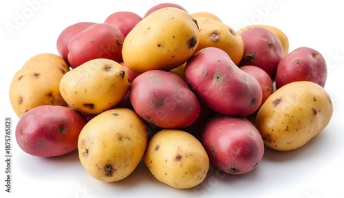 Pile of Fresh Raw Red and Yellow Yukon Gold Potatoes Isolated on White Background