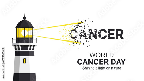 Lighthouse shining light on cancer awareness with hope and support on world cancer day
