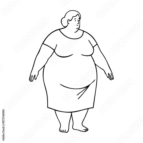Dibujo sencillo con líneas de mujer con sobrepeso de pie