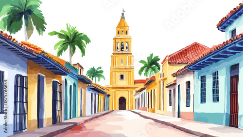 Trinidad Old Town. Trinidad Old Town hand drawn watercolor illustration