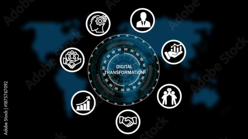 digital transformation Return on investment financial growth concept. Business, Technology, Internet and network concept ,Abstract technology symbols on a blue background.