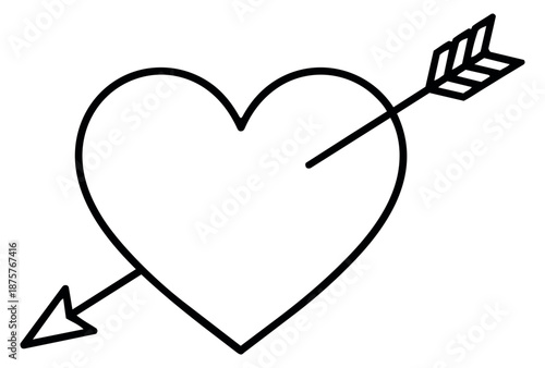 Hand drawn line art illustration of a heart and arrow depicting love for Valentine's Day
