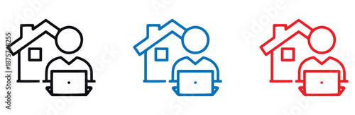 Remote workers with house and laptop in different colors
