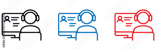 Customer support and communication icons in black, blue, and red