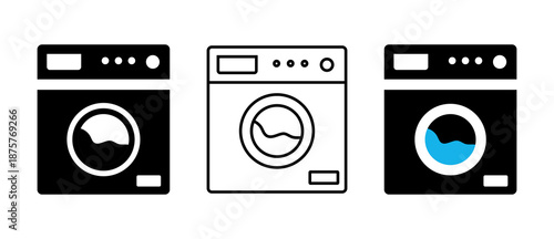 Washing machine icon set. Vector black icon isolated on white background.
