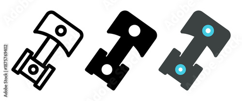 Piston and connecting rod. Vector icons set isolated on white background.