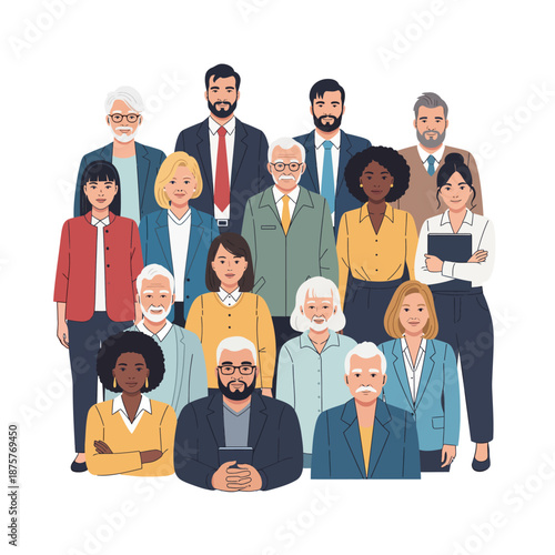 Diverse group of business professionals gathered together in a modern office setting