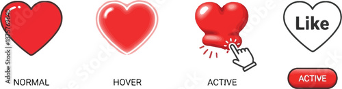 Heart icons and social media like buttons