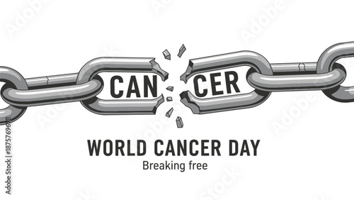World cancer day breaking free concept with broken chain symbolizing hope and freedom from cancer