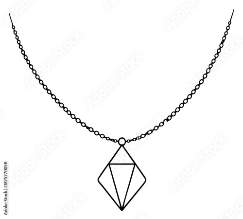 Hand drawn illustration of a necklace depicting a geometric pendant for jewelry design