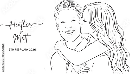 Heather and matt's romantic kiss illustration for their special date on february 13, 2026