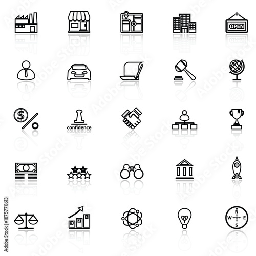 Franchise line icons with reflect on white