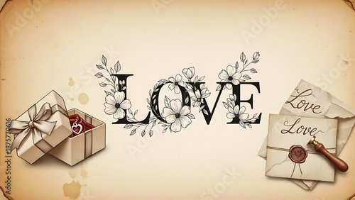 Valentine's Day A romantic vector graphic illustration of love with a gift box and letters