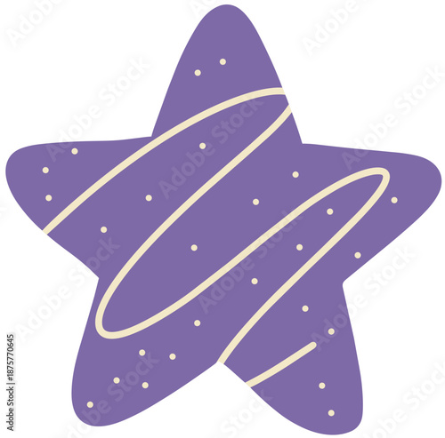 A star-shaped cookie decorated in purple glaze, reflecting creativity and whimsical dessert design.
