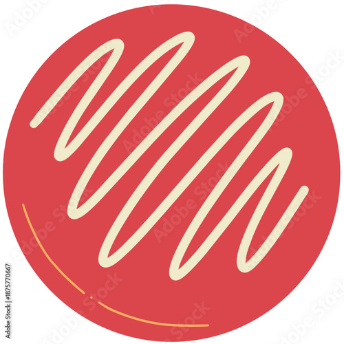 A red cookie topped with white drizzle, inspired by red velvet desserts and festive treats.