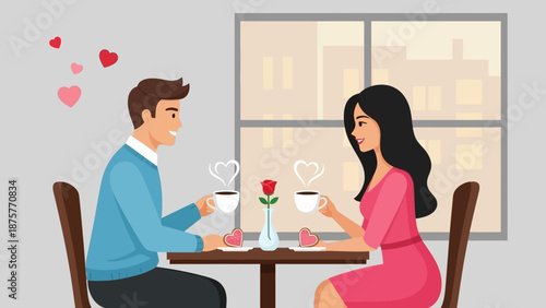 A loving couple celebrates Valentine's Day with a romantic coffee date, embodying the essence of love and togetherness