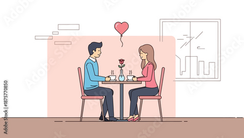 A beautiful valentine's day illustration depicting a couple enjoying a romantic dinner, celebrating love and togetherness in a cozy setting