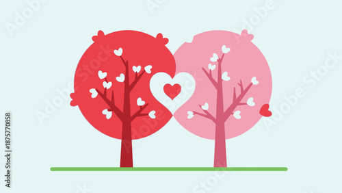 Abstract Valentine's Day Celebration of Love and Romance with Heart-Shaped Trees and Subtle Details