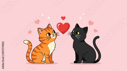 An adorable cartoon cat duo celebrating deep love and charming romance, perfect for a heartwarming Valentine's Day illustration capturing sweet affection