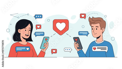 Digital Valentine's Romance Connecting Hearts and Sharing Love Online Through Social Media Interactions